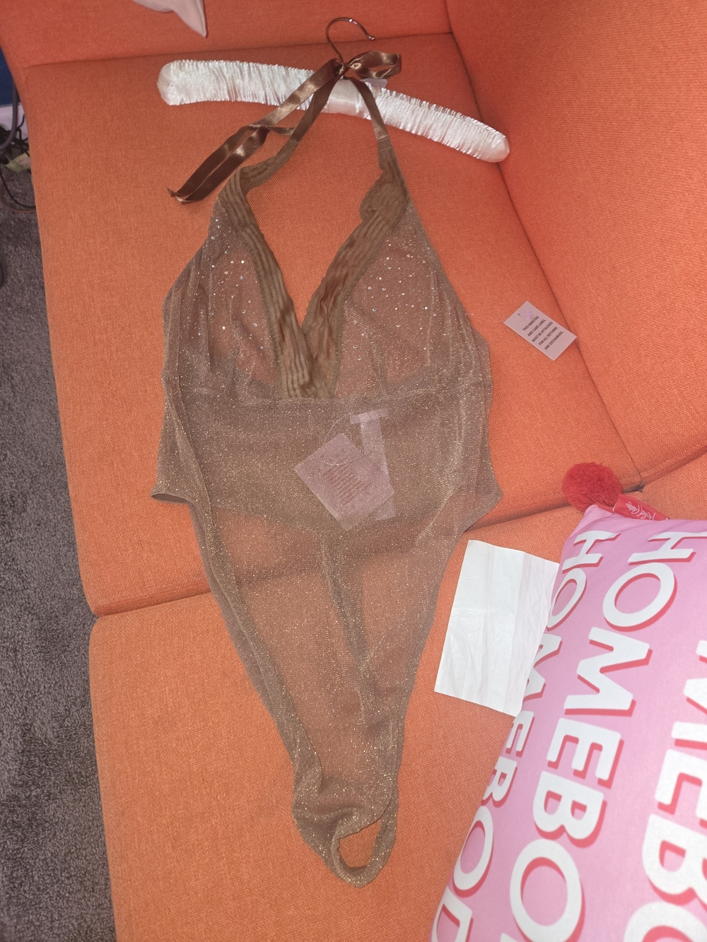 Savage X Fenty Garden Of Eden Sheer Sparkle Halter Teddy Bodysuit - Brown